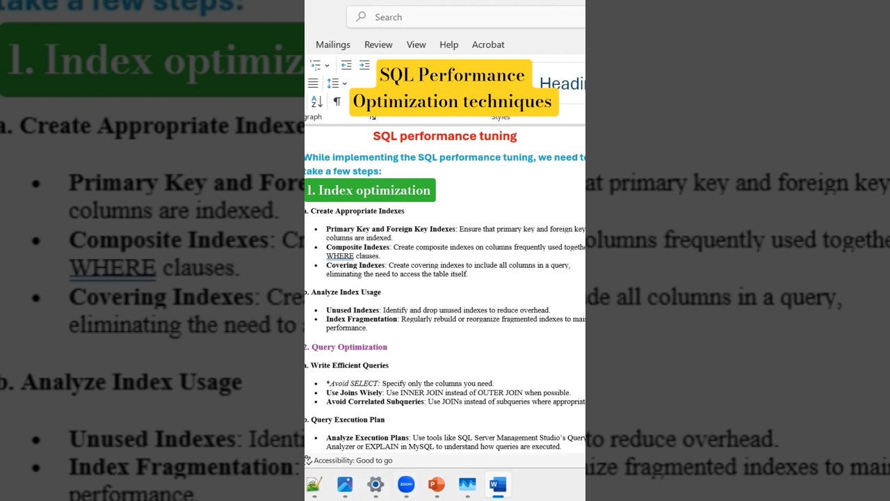 SQL Performance Optimization techniques 