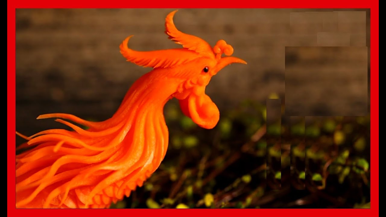 Художественная резьба из фруктов и овощей. голова феникса скульптуры,