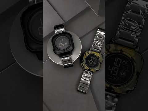 Мужские электронные часы Skmei 2131BK Black – черный металлический браслет, водозащита 5 ATM, второй временной пояс, видео 1
