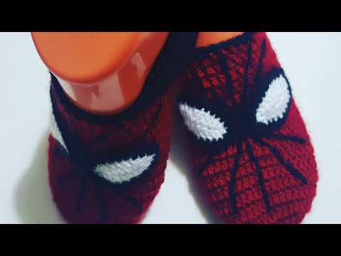 Örümcek Adamlı Çocuk Patik Yapımı / spiderman boaties knit  / erkek çocuk patik / Örgü patik yapımı
