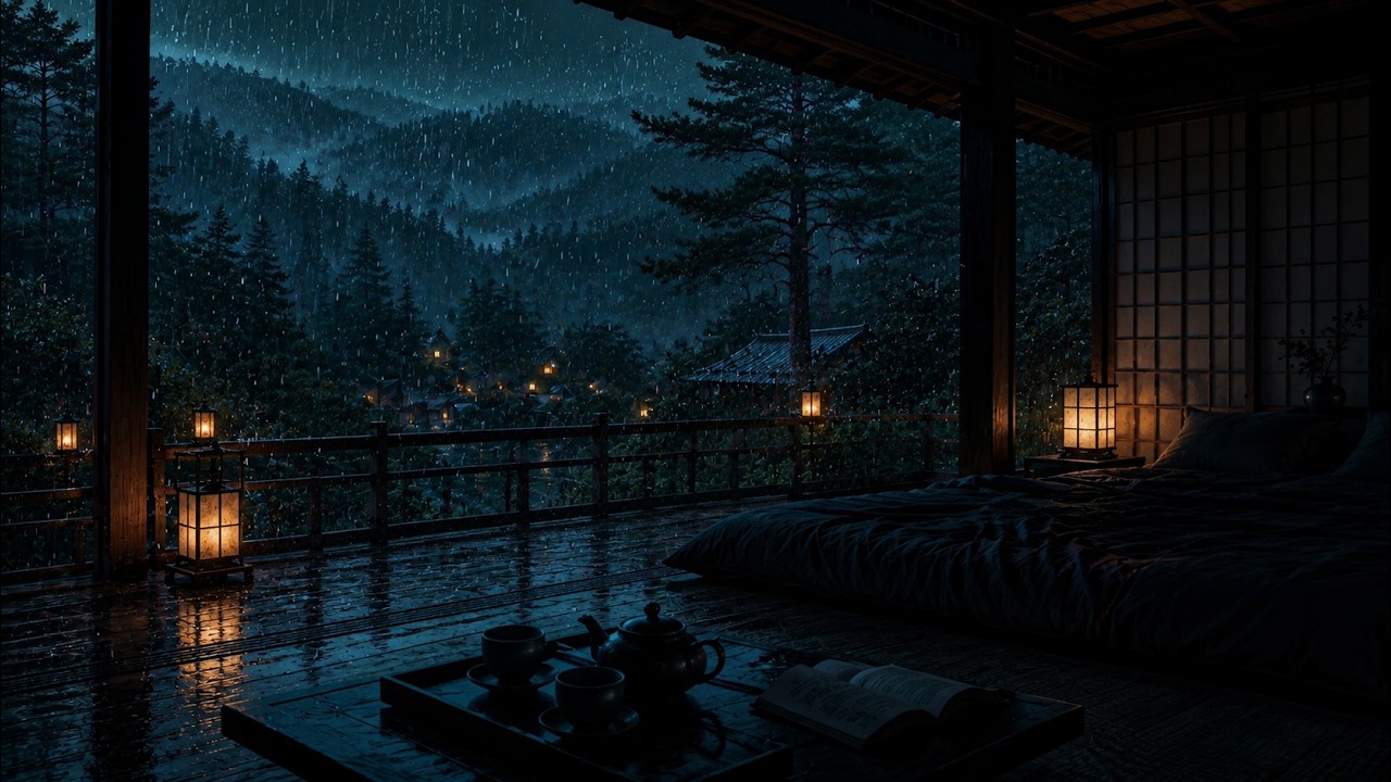 Peaceful Rain Beside a Mountain Cabin 🏔️ | Night Ambience for Deep Sleep