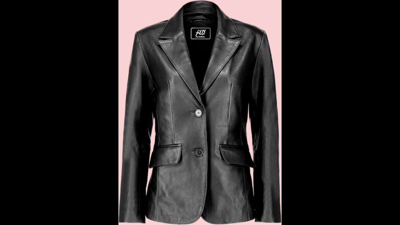 Jild Classic 2 Button Lambskin Leather Blazer Women   Casual Coat Long Sleeves Suit Style Leather Ja