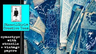 cyanotype with stencils + vintage papers 8.29.23