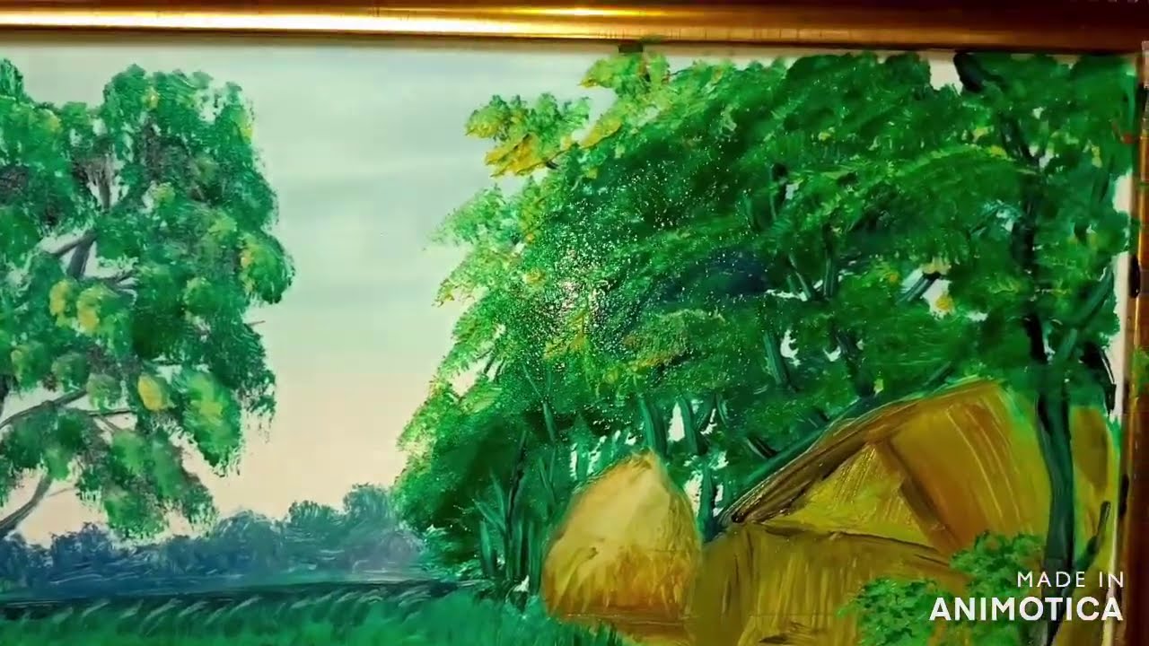 Oil painting landscape in timelapse/Bangladeshi village oil painting