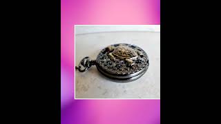 Sea turtle mechanical pocket watch in black