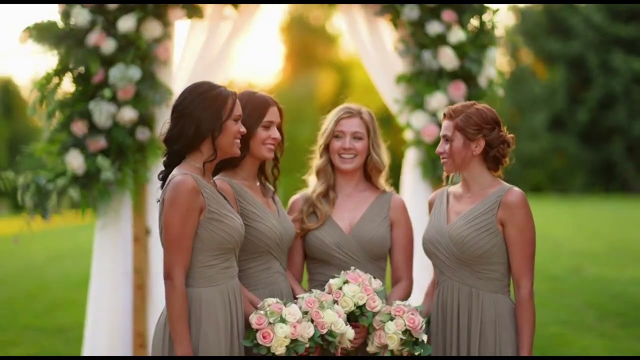 Taupe Jurnee Floor Length V-neck Ruched Chiffon Bridesmaid Dresses