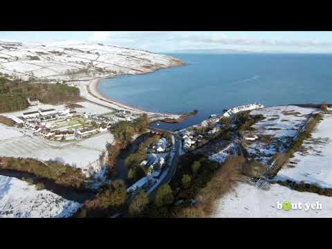 Aerial video of Cushendun under snow by Bout Yeh aerial video and photography, Belfast, N. Ireland