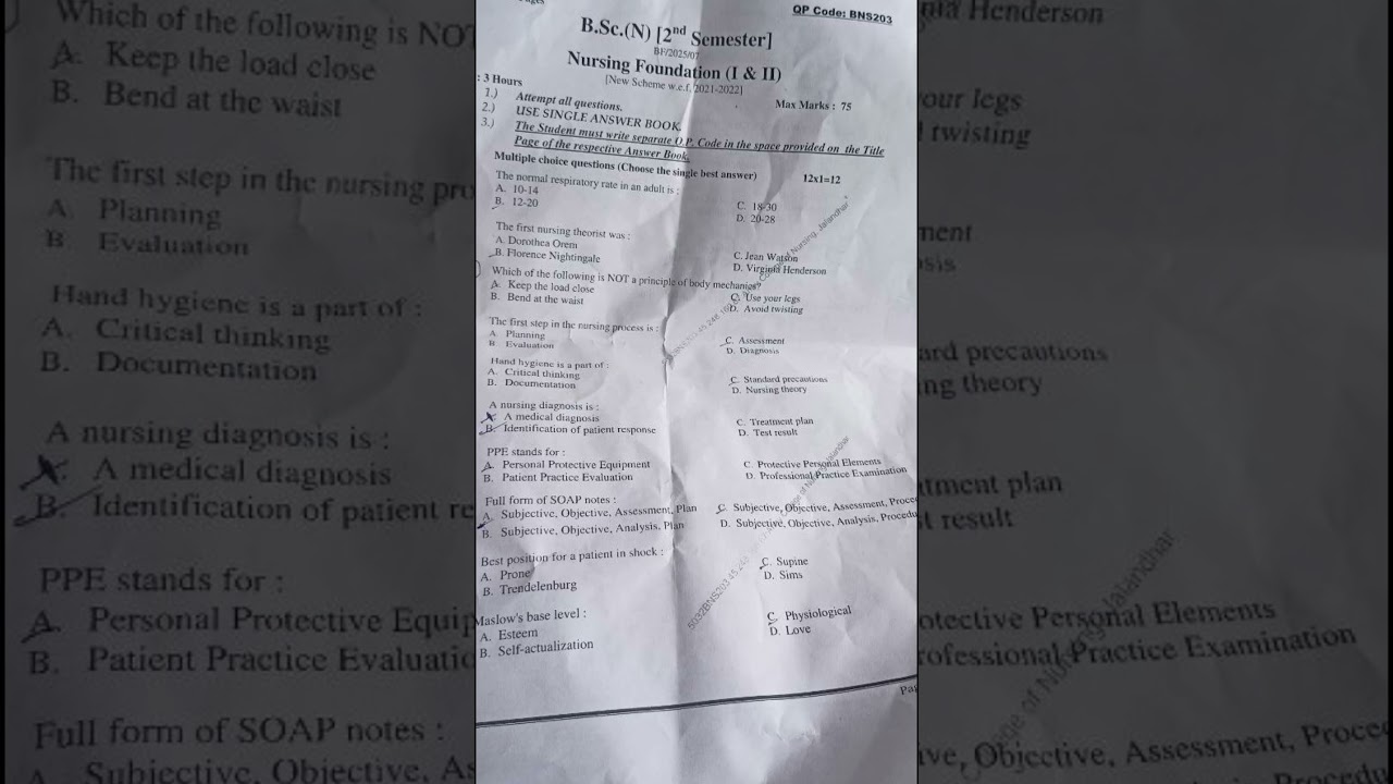 bsc nursing 2nd sem nursing foundation question paper 