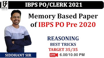 Memory Based Paper of IBPS PO Pre 2020 | Reasoning | Exam Pattern | Complete Paper | Target 35/35
