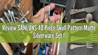 Review SANLUNS 40 Piece Skull Pattern Matte Silverware Set for 8, Black Flatware set Service for 8,G