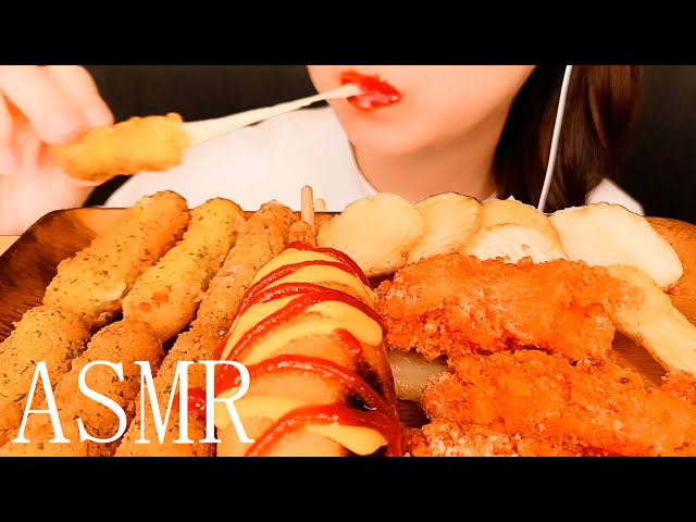 ASMR MUKBANG HOT DOG  , 핫도그와 치즈 스틱  ,ホットドッグとチーズスティック ｜ NO TALKING ｜【 EATING SOUNDS / 咀嚼音 食べる音 / 먹방 】