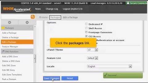 How to edit or delete hosting packages in WHM 11.34
