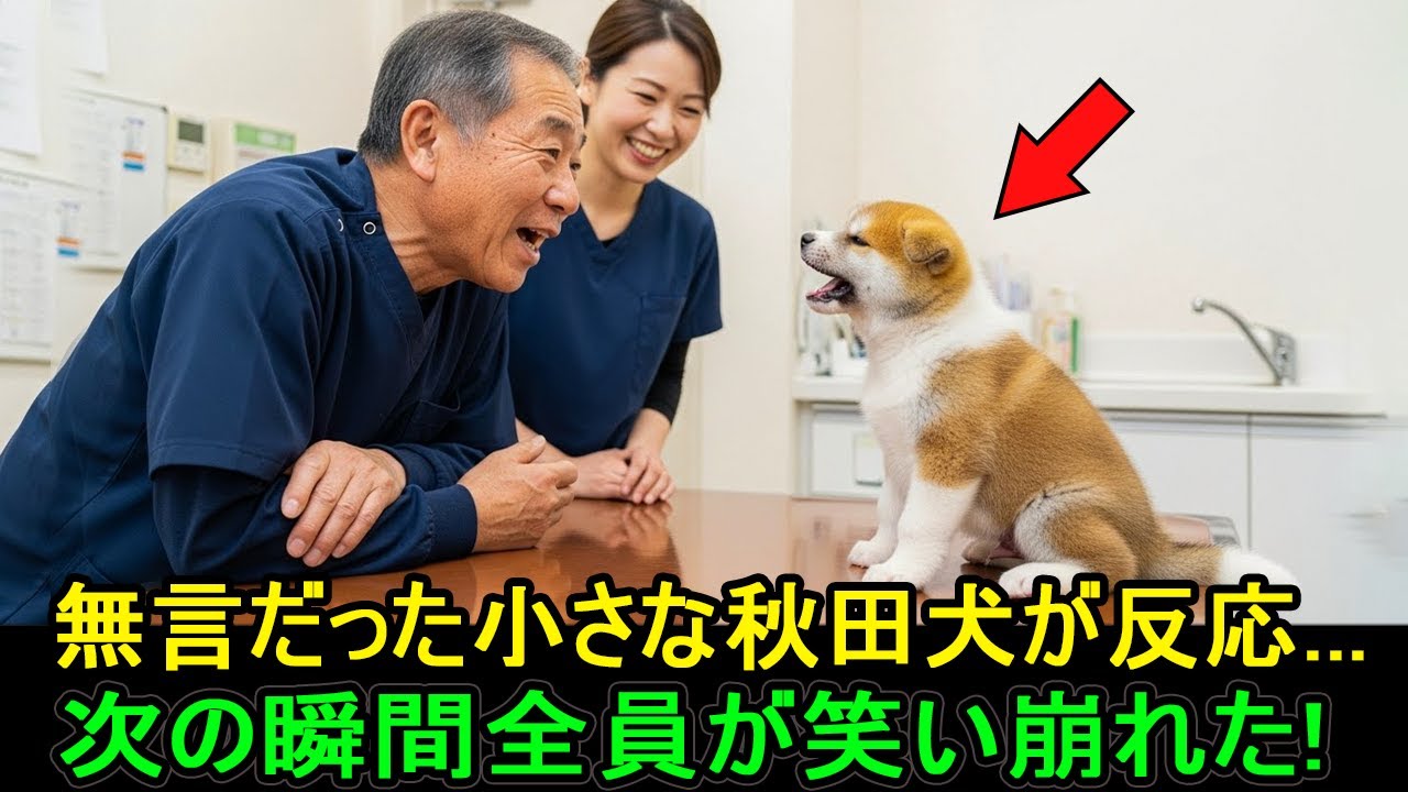 無言だった小さな秋田犬が獣医の前で突然“反応”した…次の瞬間、全員が笑い崩れた！