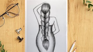 How to draw a Girl Backside of Braided Hairstyle || Pencil sketch for beginner || Girl drawing easy