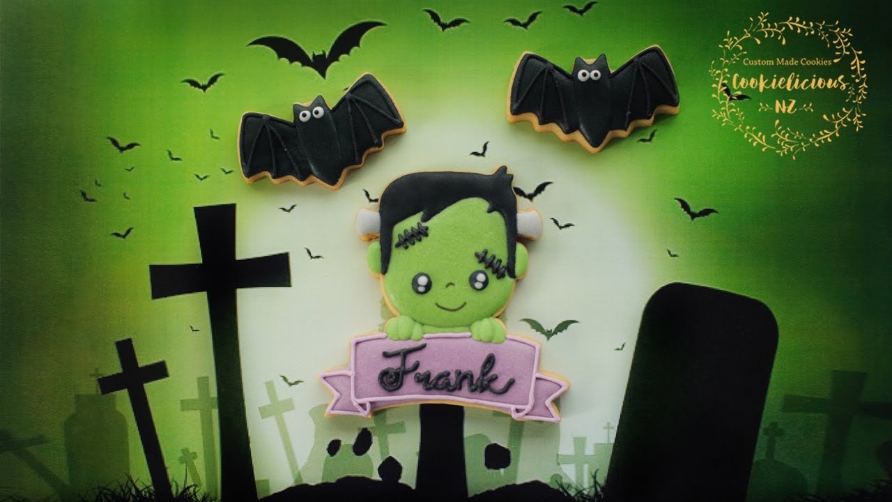 Halloween Cookies - How to make FRANKENSTEIN'S MONSTER cookies with name banner