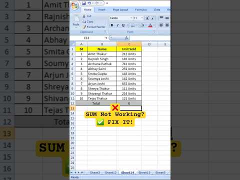 Auto Sum Formula Not Working In Excel