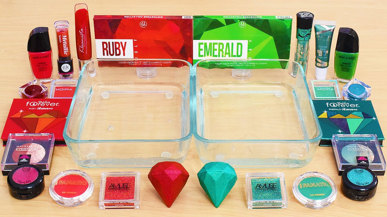 Red vs Green - Mixing Makeup Eyeshadow Into Slime ASMR