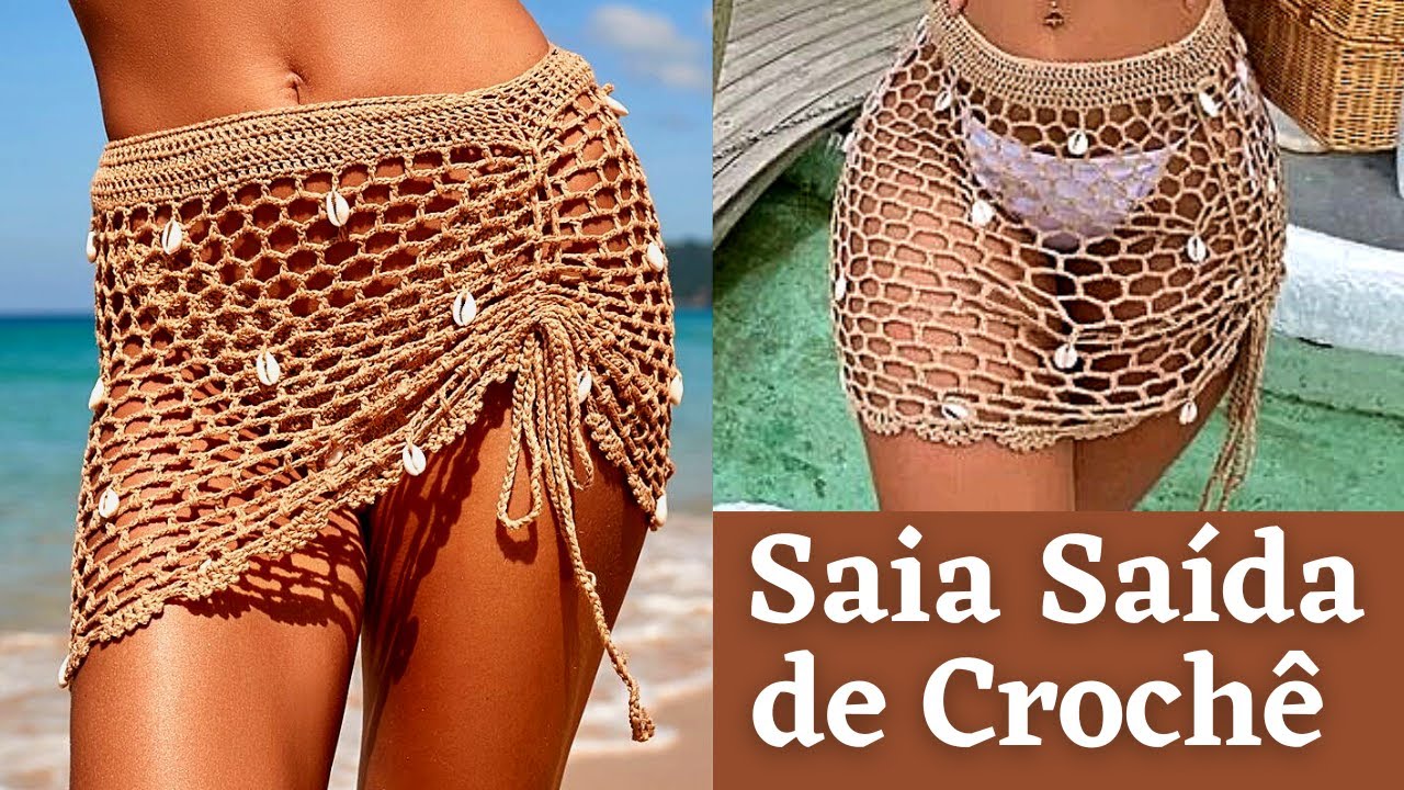 Saia Saída de Banho de Crochê com Búzios | Saída De Praia em Crochê ...