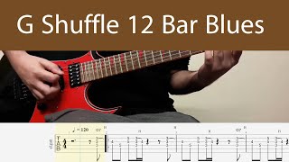 G Shuffle 12 Bar Blues Guitar Backing Track With Tabs