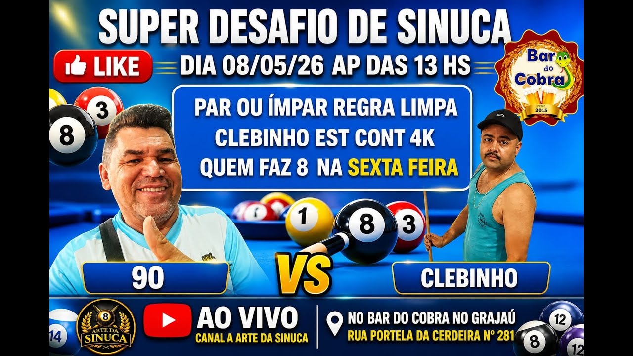 Image of video the SINUCA AO VIVO 🔥 90 vs CLEBINHO EST CONT 4K QUEM FAZ 8  #sinucaaovivo #sinuca #live 🎱 6
