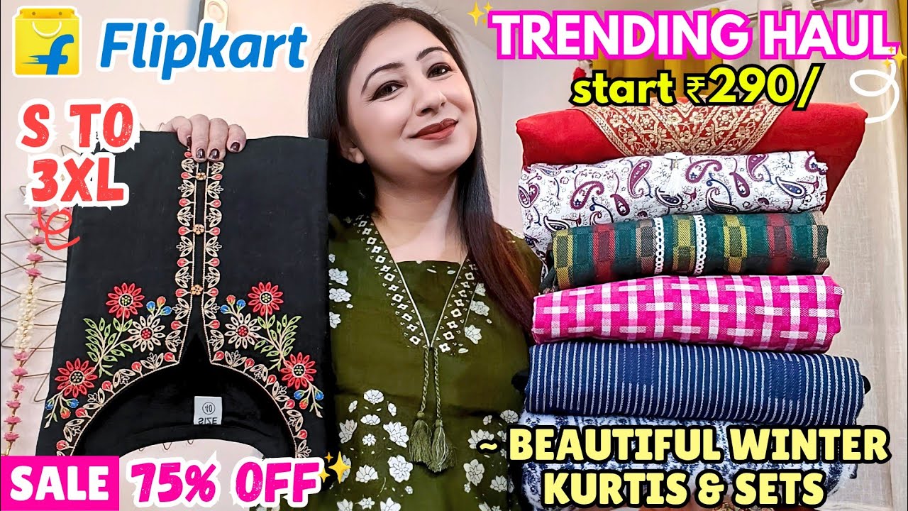 Flipkart Winter wear Kurta Haul Start @ ₹294/  Embroidered Woolen Suit Set, Kashmiri Kurti & Palazzo