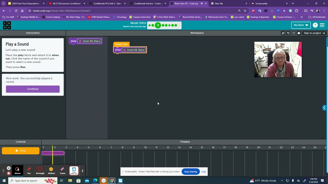 Code.org Music Lab level 3  Play Sound