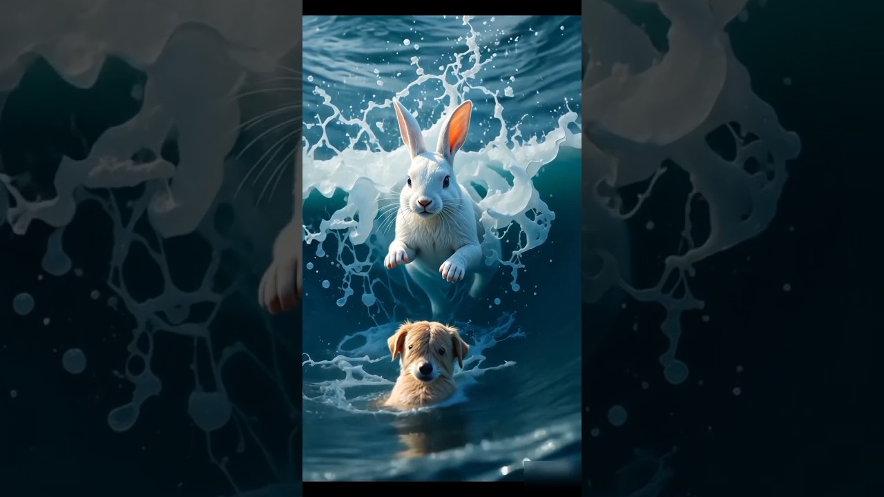 The kind rabbit saves the life of the dog.