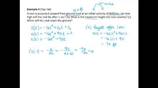 Application of Quadratic Functions - Projectile Motion