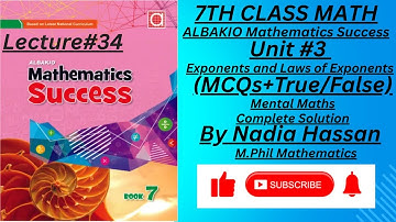 ||Unit#3|| ||Solution Miscellaneous Exercise (MCQs+True/False)||ALBAKIO Mathematics Success Class 7