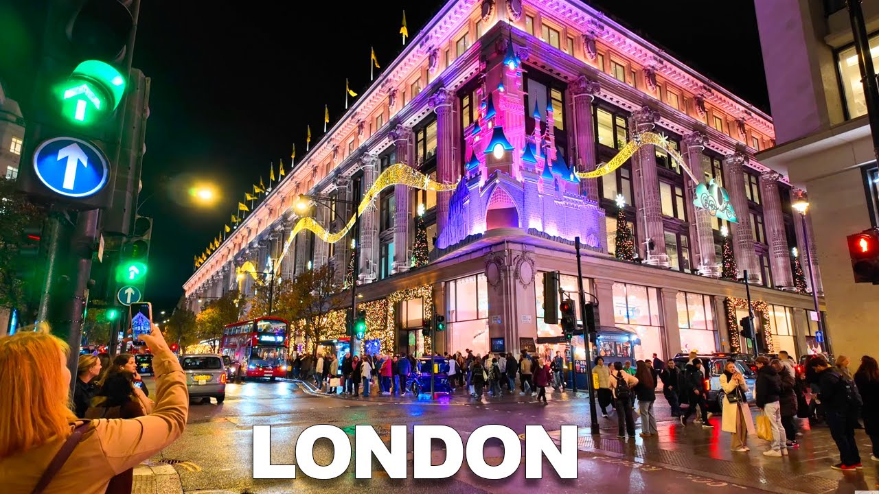 London Christmas Night Walk 2025 | Oxford Street Winter Lights , Street Sounds & Night Vibes