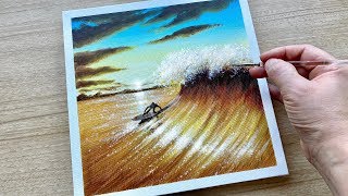 Wave Acrylic Painting for beginners / Daily challenge #71