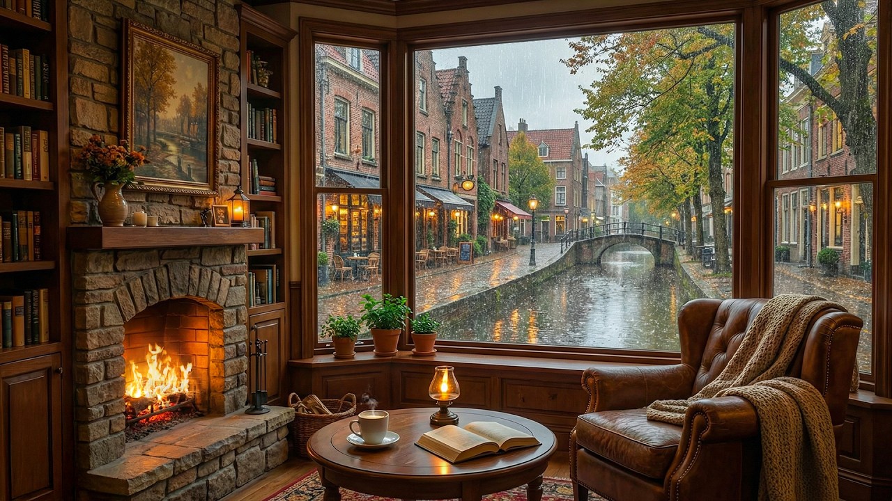 Peaceful February Rainy Coffee Shop ☕ Smooth Jazz Piano & Fireplace Ambience for Calm Study Nights