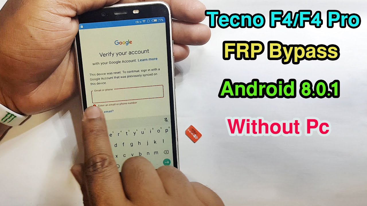 Tecno F4/F4 pro Frp Bypass Tecno F4 pro  Google Lock Remove Android 8.0.1 Without PC |
