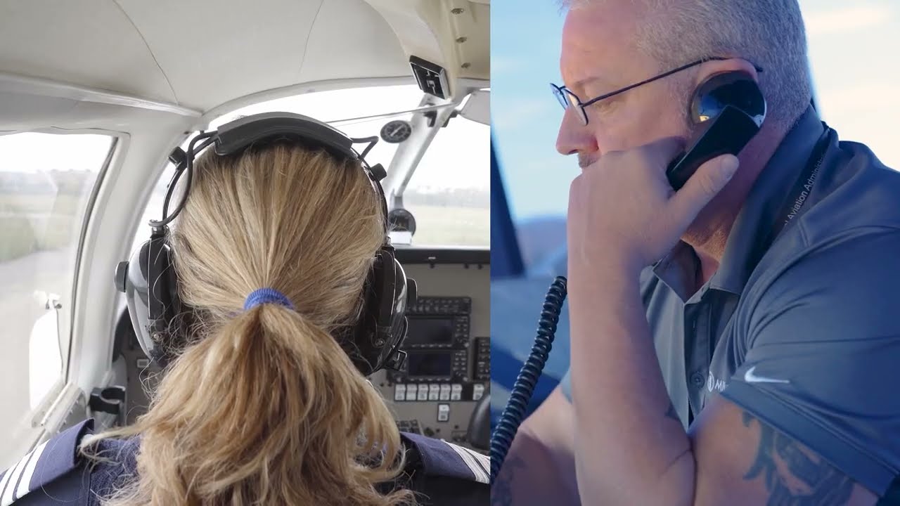 Pilot receiving an FAA digital departure clearance while an air traffic controller communicates by radio