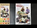 Market People - Landscape Watercolor (sketch & color name view, material introduce) NAMIL ART