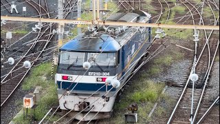 【EF210-304  単機回送・３分遅れ】JR貨物EF210形300番台304号機が単機で隅田川貨物駅構内の発車待機位置へ移動するシーン（76レ・吹A130・コンテナ輸送）2023.9.24