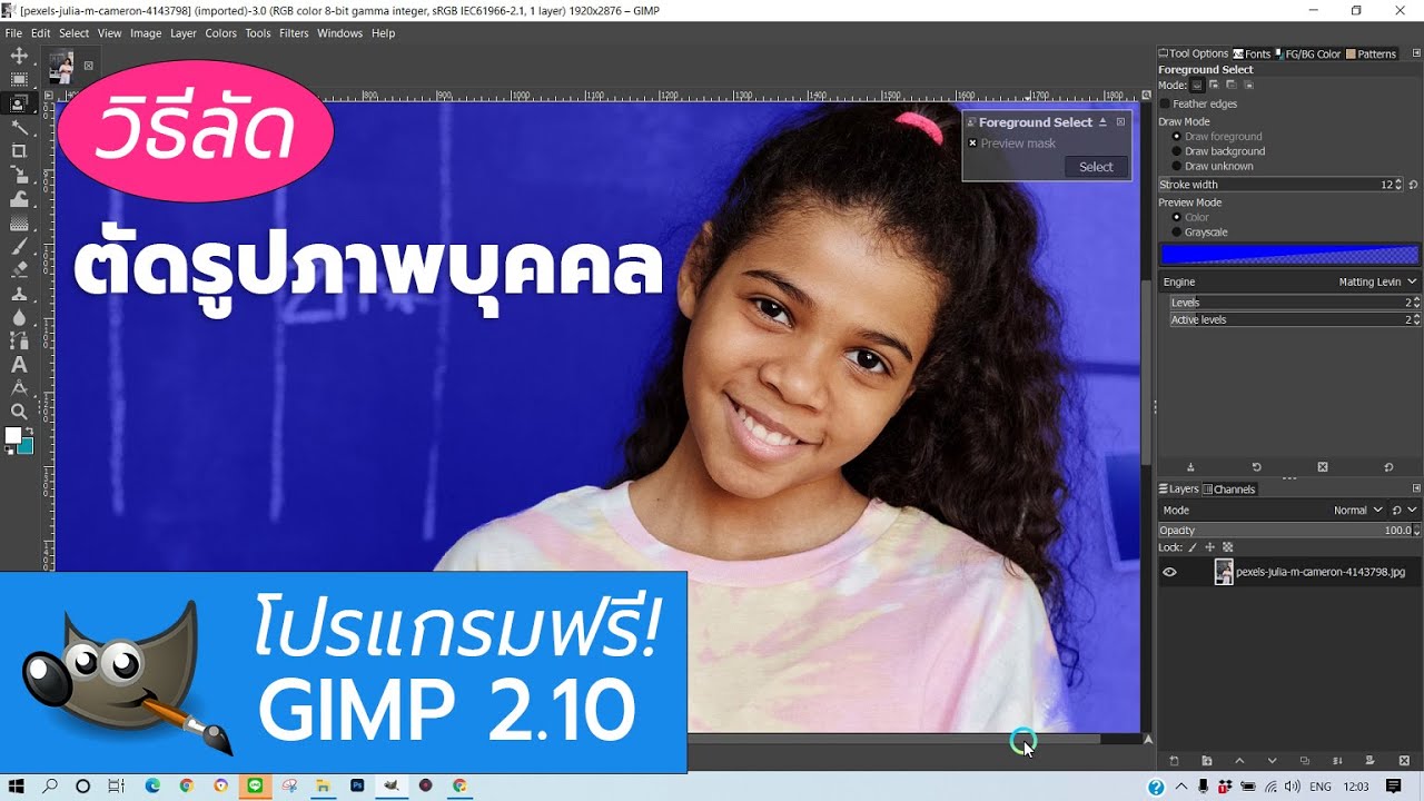สอนวิธีลัด ตัดภาพบุคคล แบบรวดเร็ว ด้วยโปรแกรม GIMP 2.10 (ดาวน์โหลดฟรี)