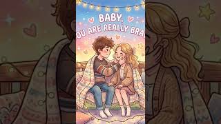 "Create a cute cartoon-style scene: a young couple sitting close together under soft #love #relati