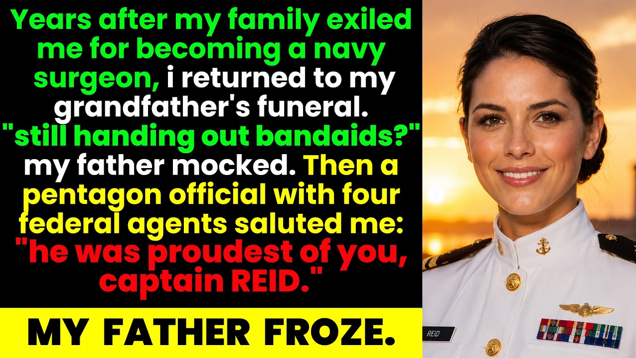 At my grandfather's funeral, my father sneered, "Are you still playing doctor in the military?" and my brother mocked my ribbons, spilling his drink on my boots. They made sure there was no chair...
