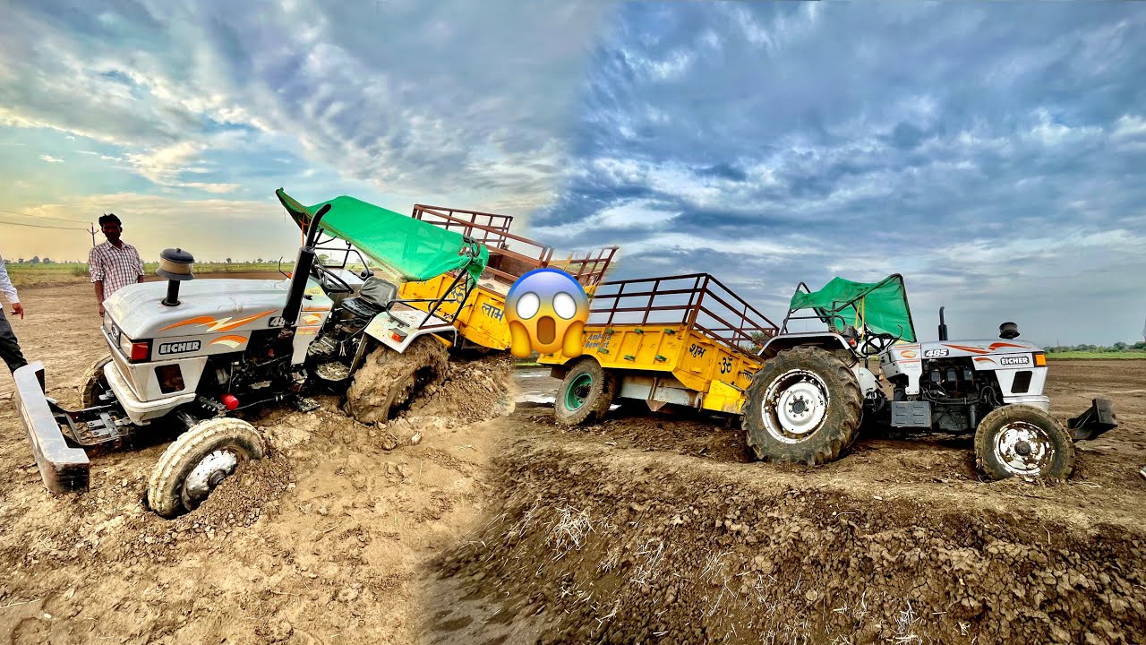 Eicher  फस गया मिटटी में 😱 || Eicher 485 stuck in mud very badly with trolley rescue by Arjun 555