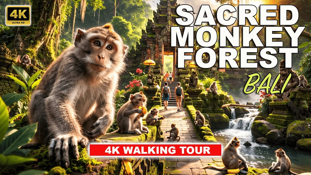 🇮🇩 Священный лес обезьян в Убуде 4K | Прогулка по джунглям Бали