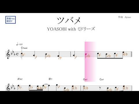 ツバメ（YOASOBI with ミドリーズ）NHK「ひろがれ！いろとりどり」テーマソング原曲key固定ド読み／ドレミで歌う楽譜【コード付き】