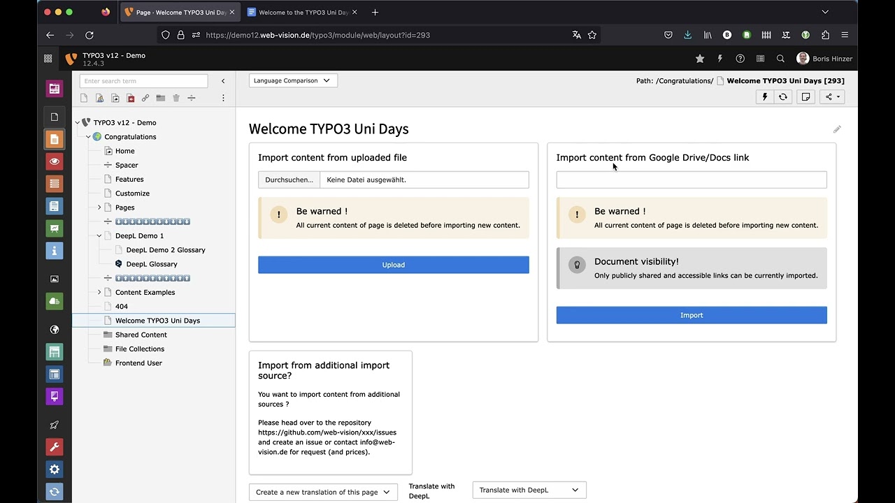 TYPO3 CMS Project "Content Creator" sneak preview