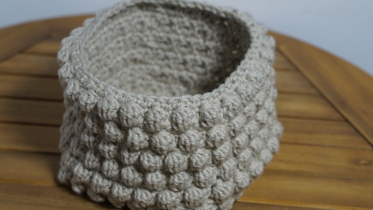 Left-handed : How to crochet the bobble stitch square basket 