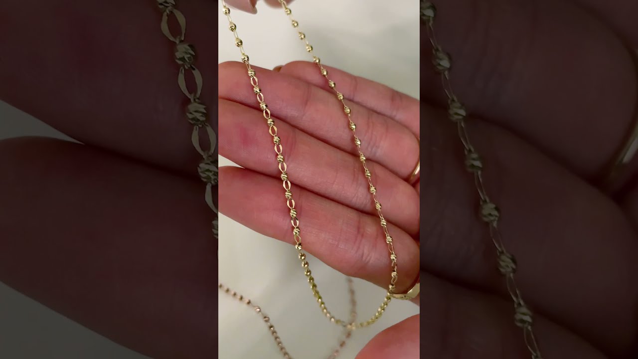 14k Solid Gold Diamond Cut Bead Chain Necklace in Gold & Rose Gold | Audrey & Vivien Jewelry