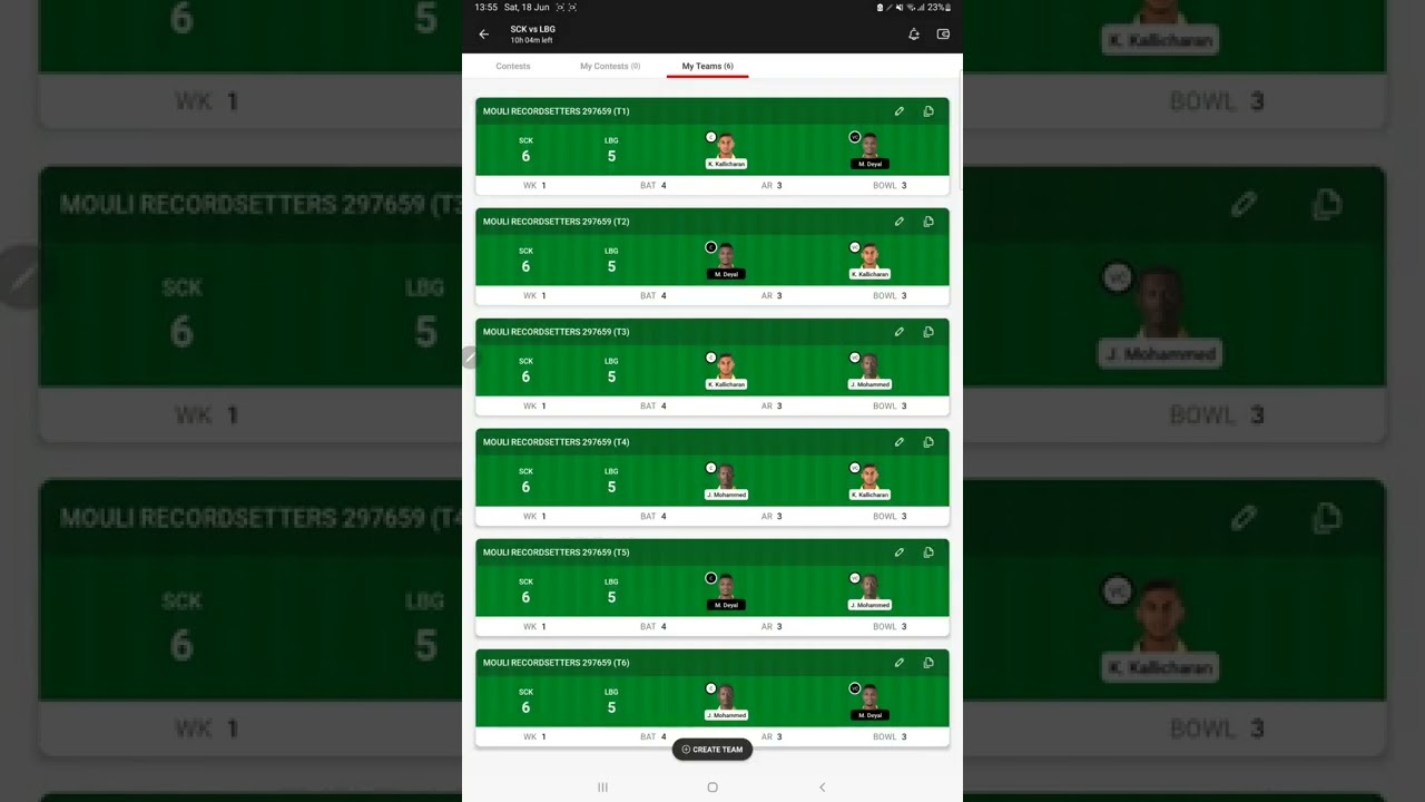 SCK VS LBG DREAM11 PREDICTION TEAM