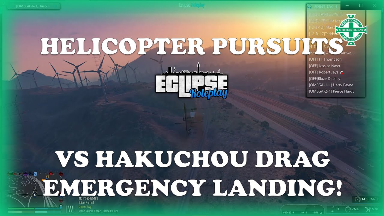 Eclipse RolePlay, LSPD, Helicopter vs Hakuchou Drag, second pursuit Xray Emergency landing! WOOPS!