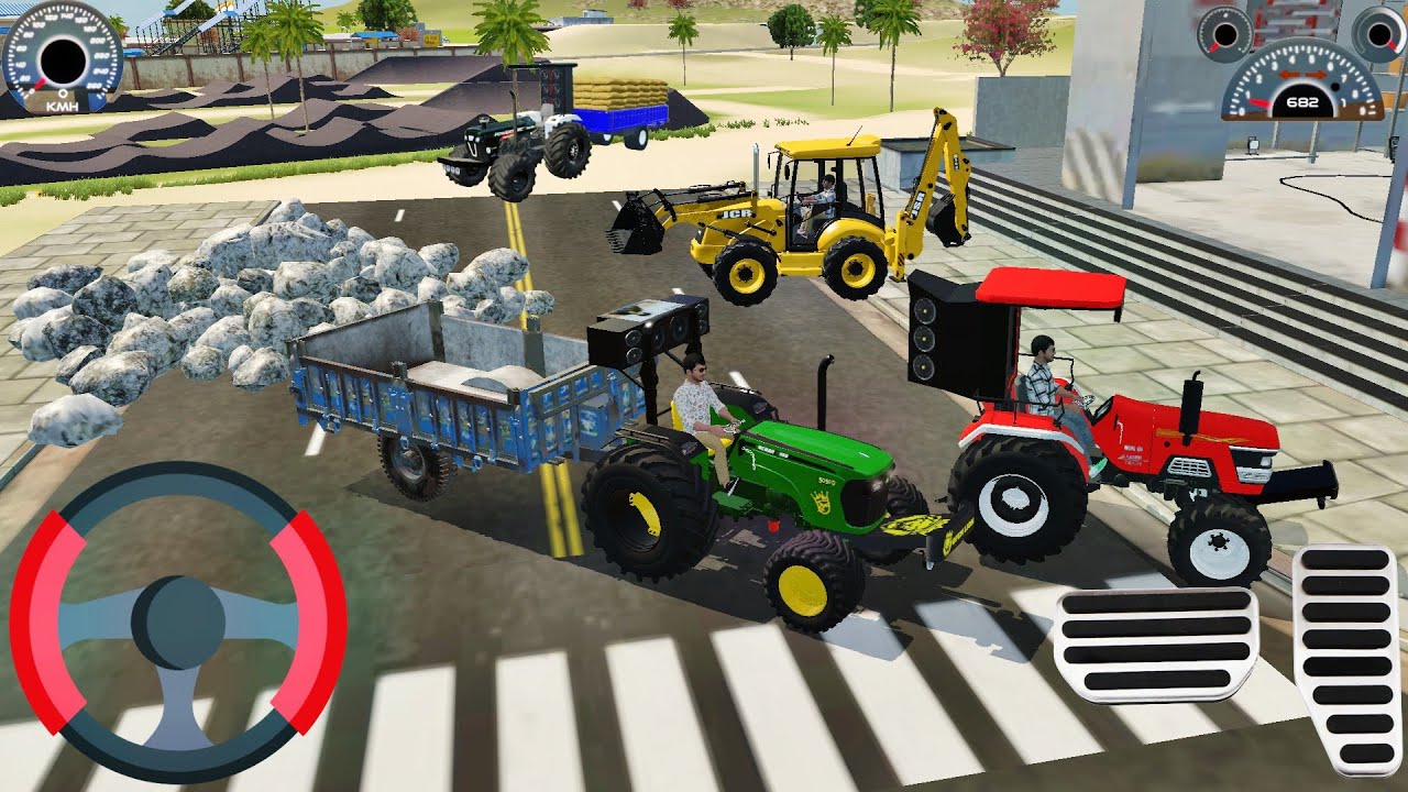 Two tractor and trolley jcb load stones in tractor trolleys #jcb3dxmachine #viral #gamingvideos 