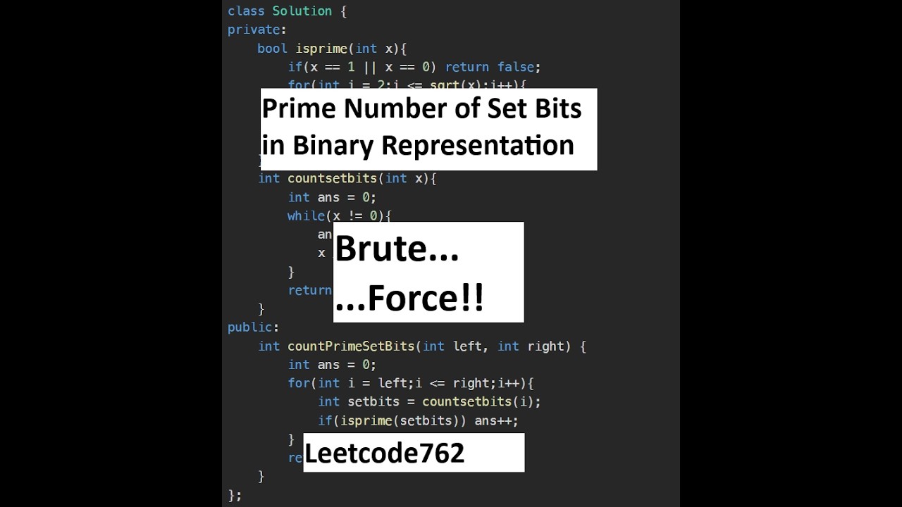 Prime Number of Set Bits in Binary Representation || Brute Force ...