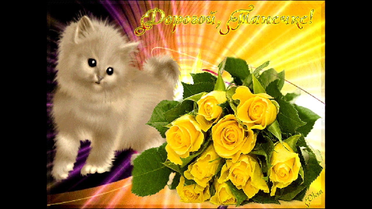 Танюшке подружке. Анимированные картинки с днем рождения. Цветы для Танечки. С днём рождения открытки с кошками красивые. Открытки Танечке.